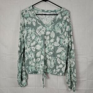 Sonoma Womens Gray Floral Long Sleeve‎ V Neck Pullover Blouse Top Size Small